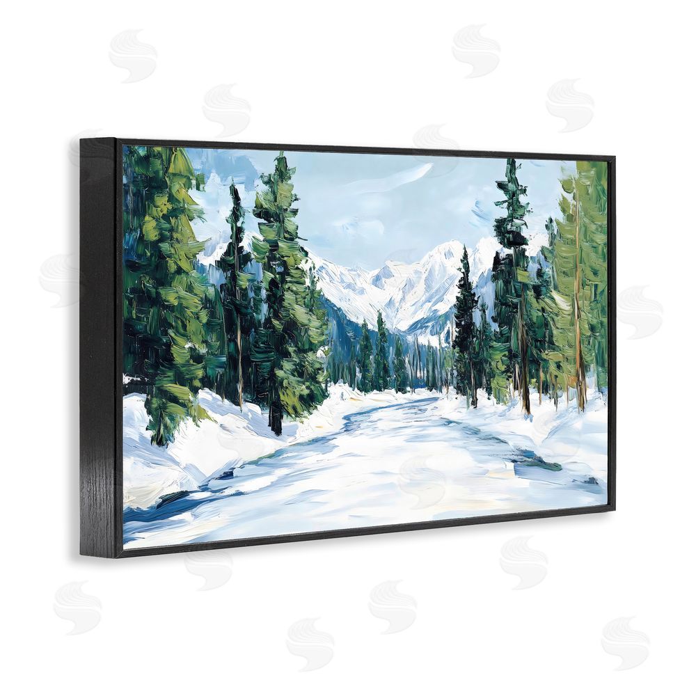 Petal Prints Design Snowy Tall Tree Pass Black Framed Giclee Print Wall Art