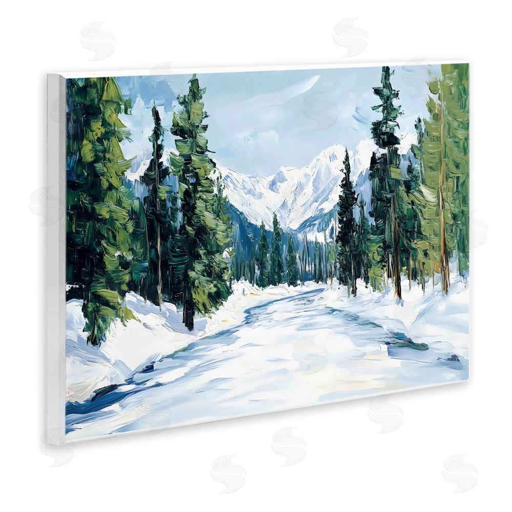 Petal Prints Design Snowy Tall Tree Pass Wooden Wall Plaque Art Print