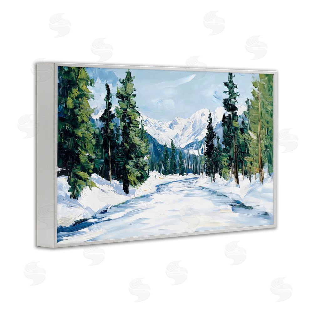 Petal Prints Design Snowy Tall Tree Pass White Framed Giclee Print Wall Art