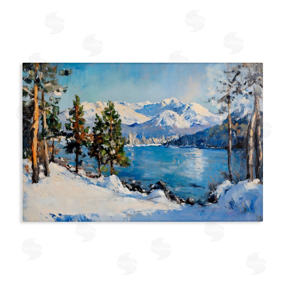 Petal Prints Design Winter Mountain Lake Stretched Canvas Wall Art Print