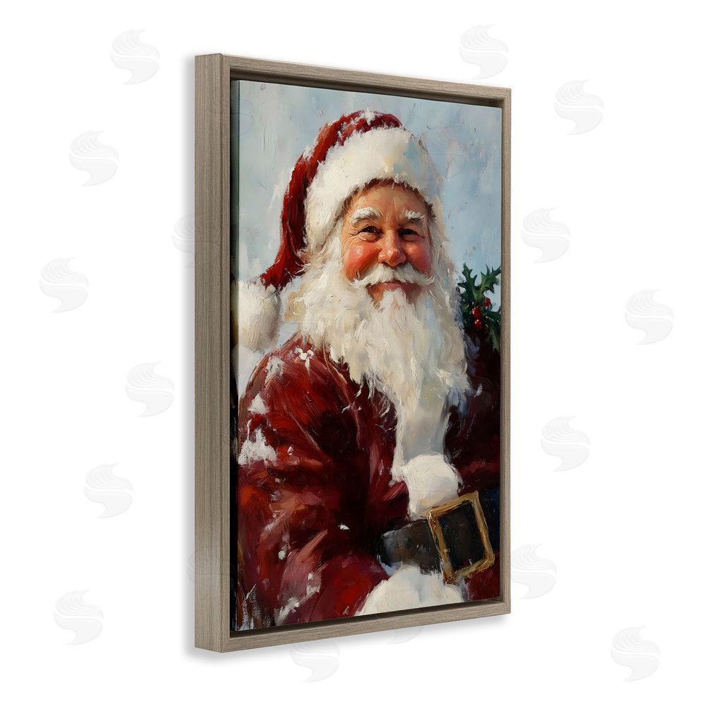 Petal Prints Design Rosy Cheeked Santa Smile Brown Floating Frame Canvas Wall Art Print