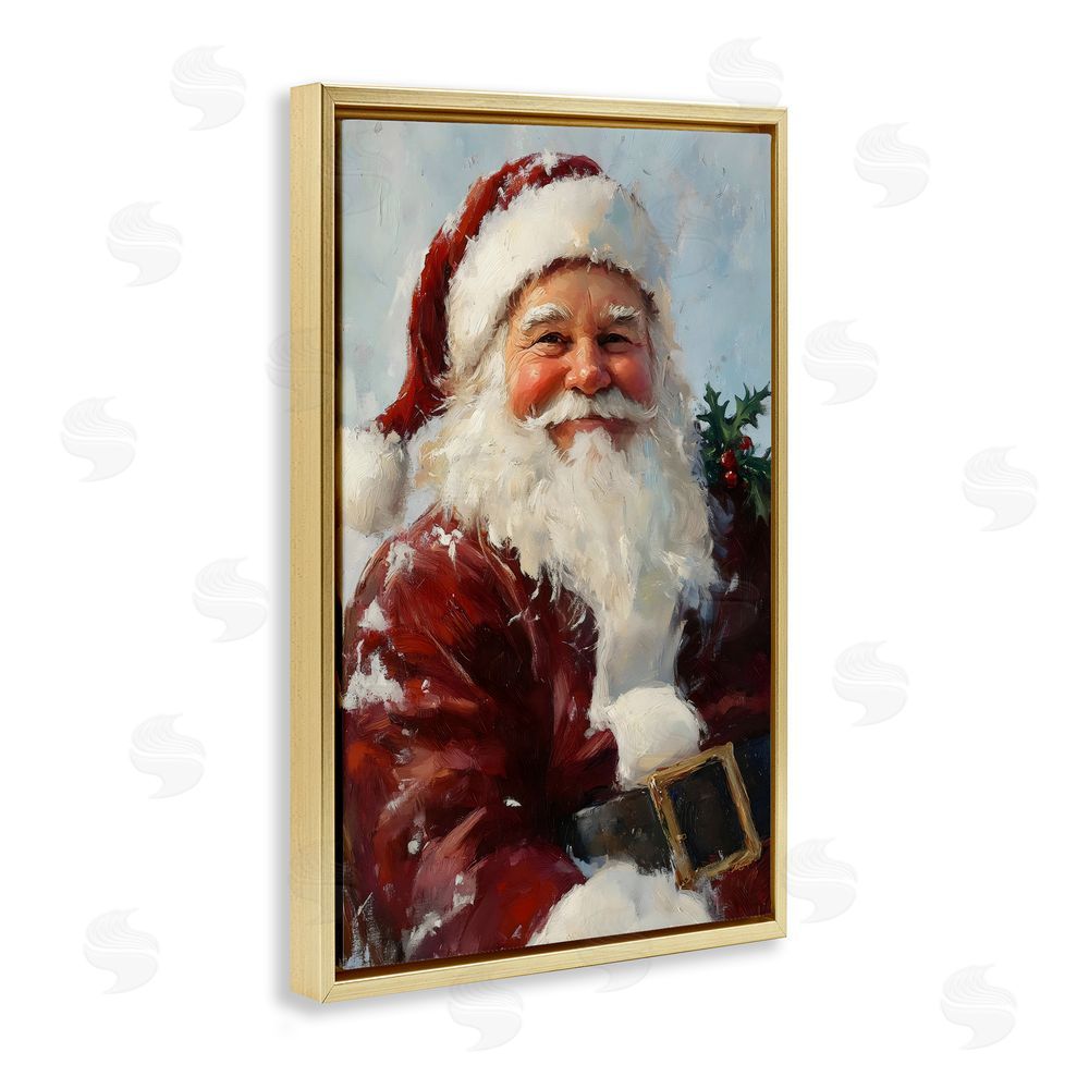 Petal Prints Design Rosy Cheeked Santa Smile Gold Floating Frame Canvas Wall Art Print