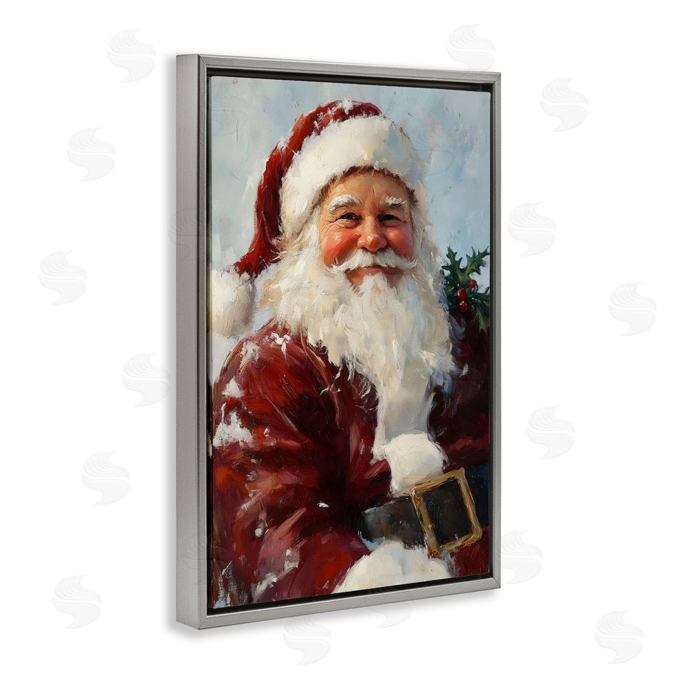 Petal Prints Design Rosy Cheeked Santa Smile Gray Floating Frame Canvas Wall Art Print