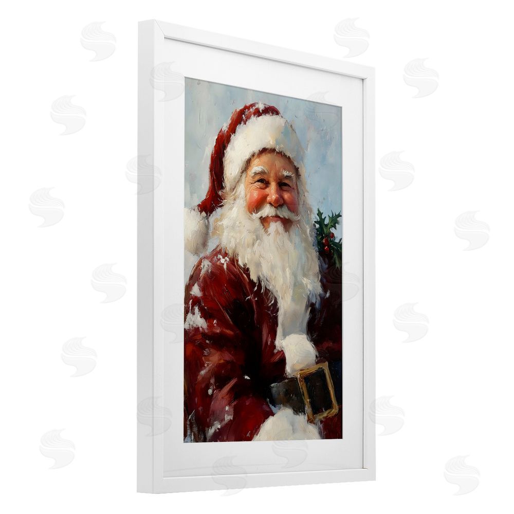 Petal Prints Design Rosy Cheeked Santa Smile White Framed Print Under Glass Wall Art
