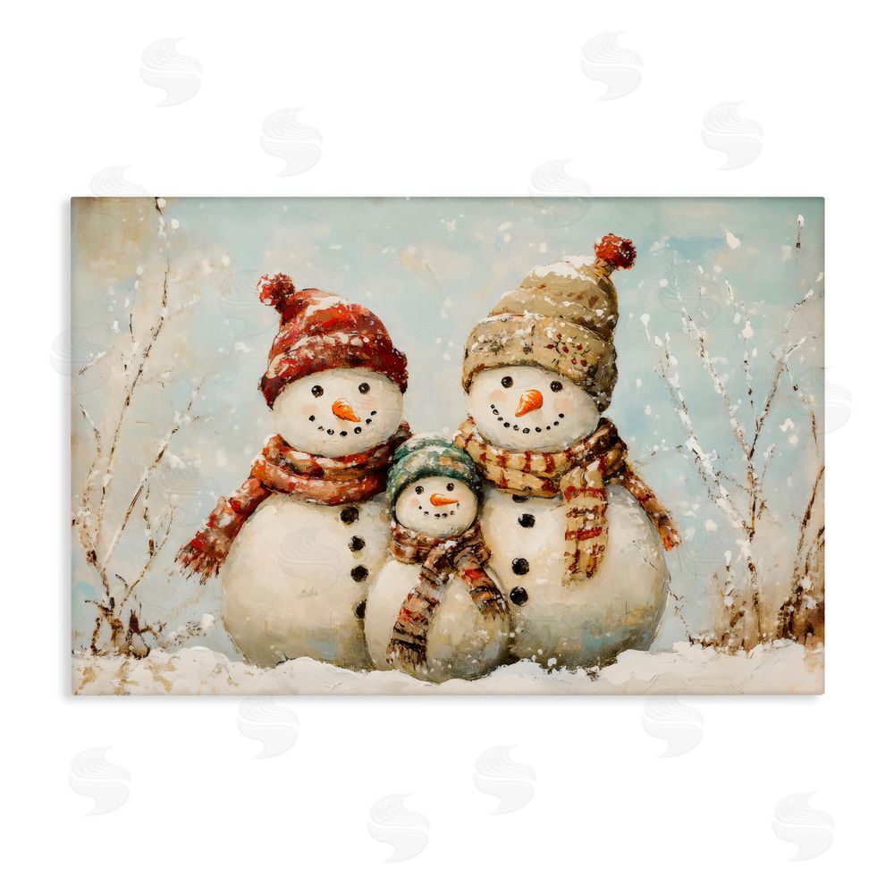 Petal Prints Design Snowman Family Of Three Stretched Canvas Wall Art Print