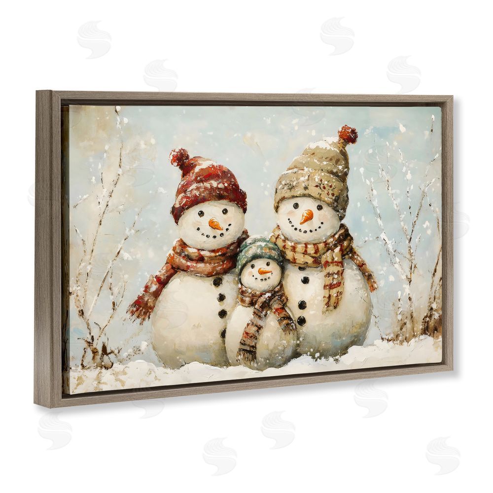 Petal Prints Design Snowman Family Of Three Brown Floating Frame Canvas Wall Art Print