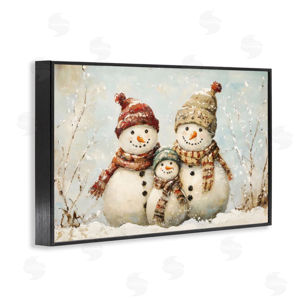 Petal Prints Design Snowman Family Of Three Black Framed Giclee Print Wall Art