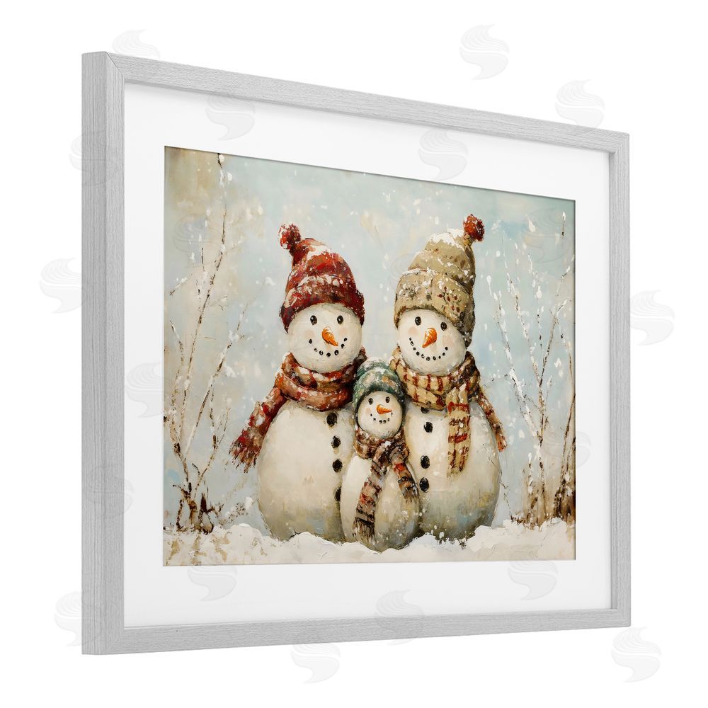Petal Prints Design Snowman Family Of Three Gray Framed Print Under Glass Wall Art