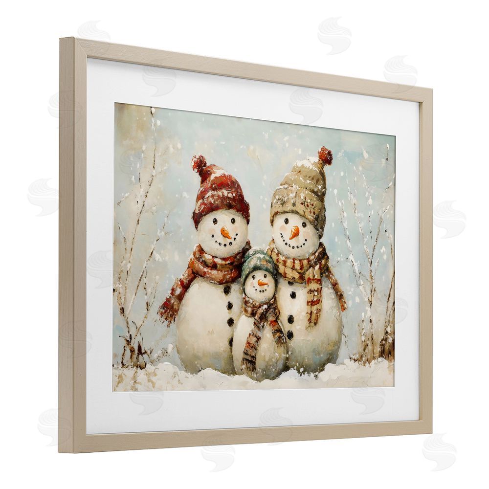 Petal Prints Design Snowman Family Of Three Brown Framed Print Under Glass Wall Art