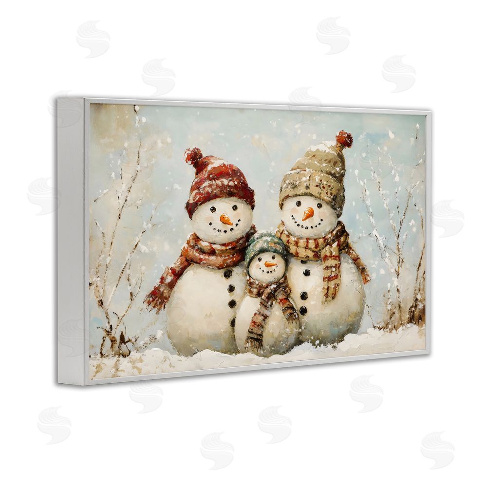 Petal Prints Design Snowman Family Of Three White Framed Giclee Print Wall Art