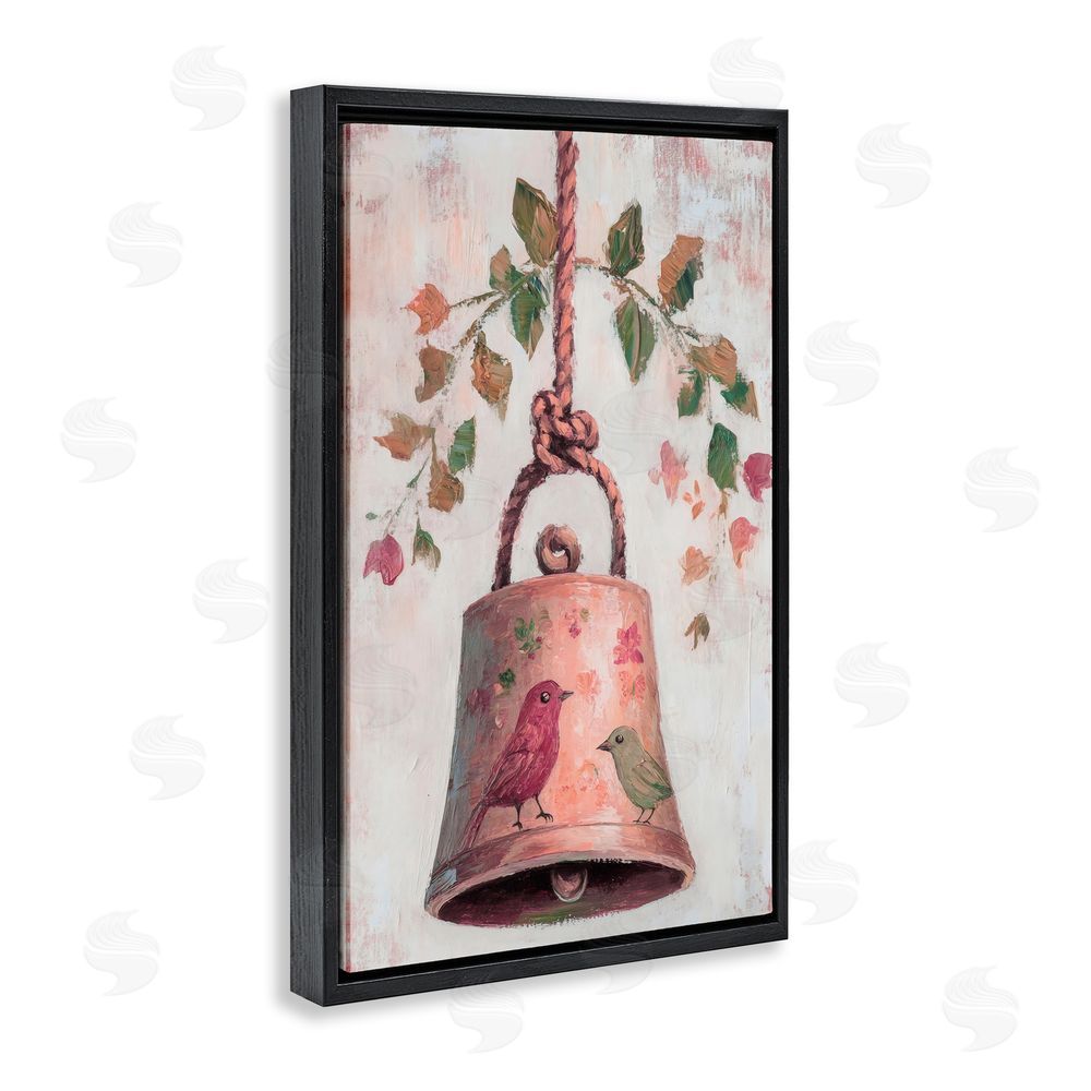 Petal Prints Design Vintage Christmas Bell Black Floating Frame Canvas Wall Art Print