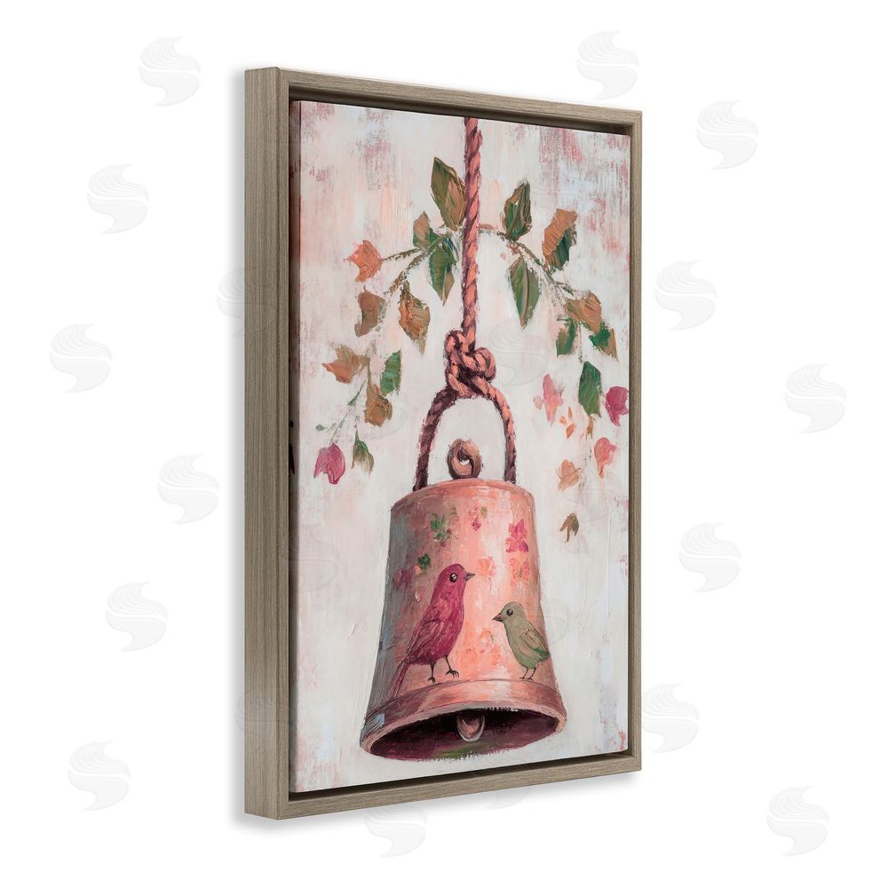 Petal Prints Design Vintage Christmas Bell Brown Floating Frame Canvas Wall Art Print