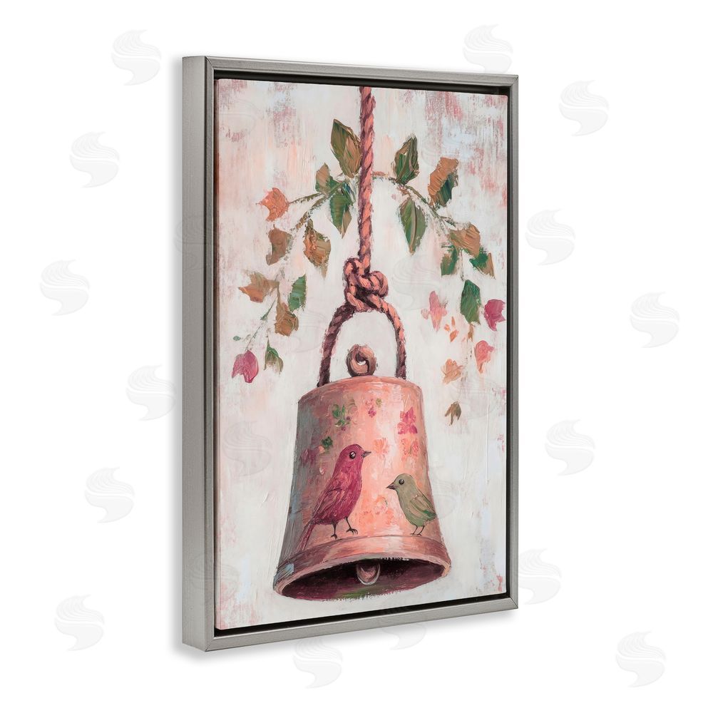 Petal Prints Design Vintage Christmas Bell Gray Floating Frame Canvas Wall Art Print