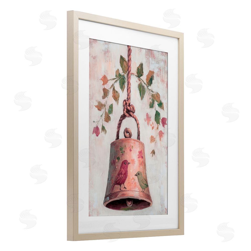 Petal Prints Design Vintage Christmas Bell Brown Framed Print Under Glass Wall Art