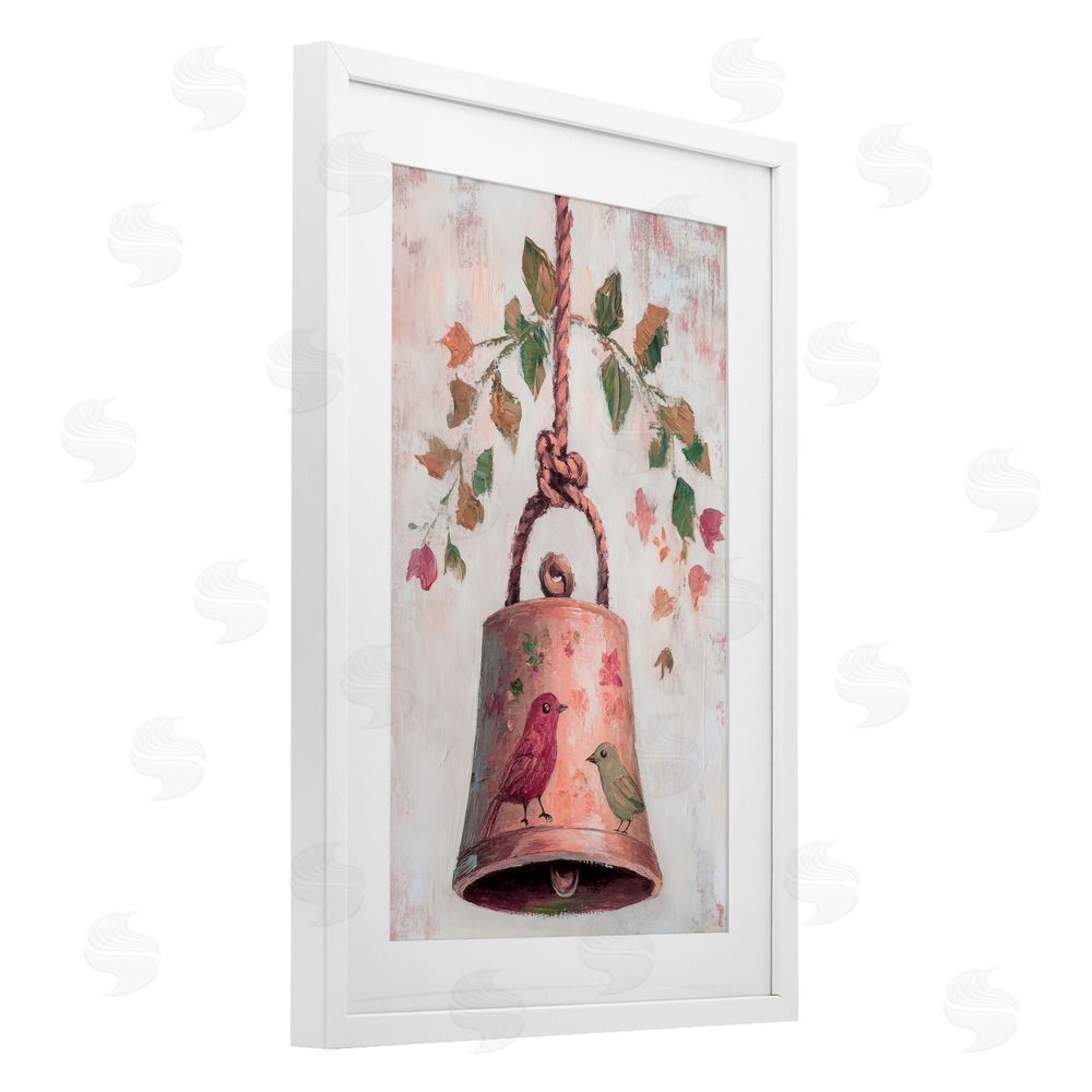 Petal Prints Design Vintage Christmas Bell White Framed Print Under Glass Wall Art
