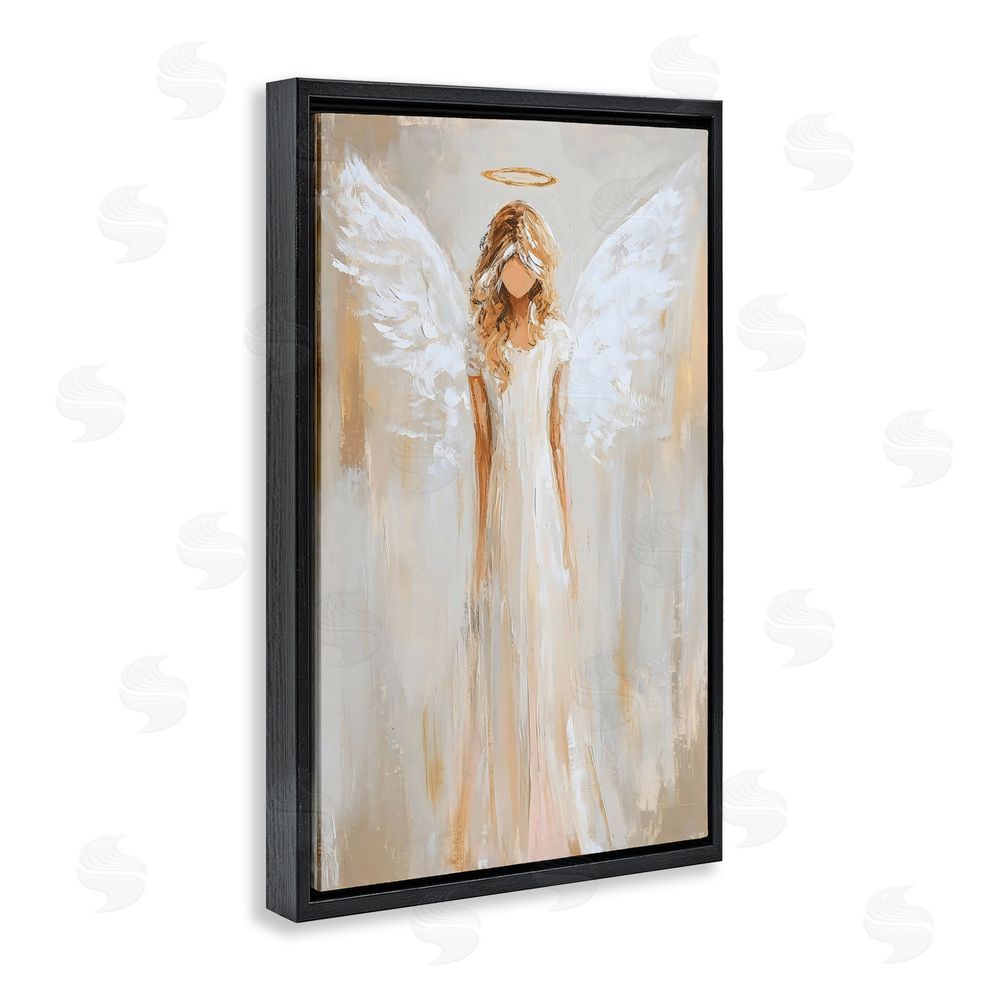 Petal Prints Design Divine White Robe Angel Black Floating Frame Canvas Wall Art Print