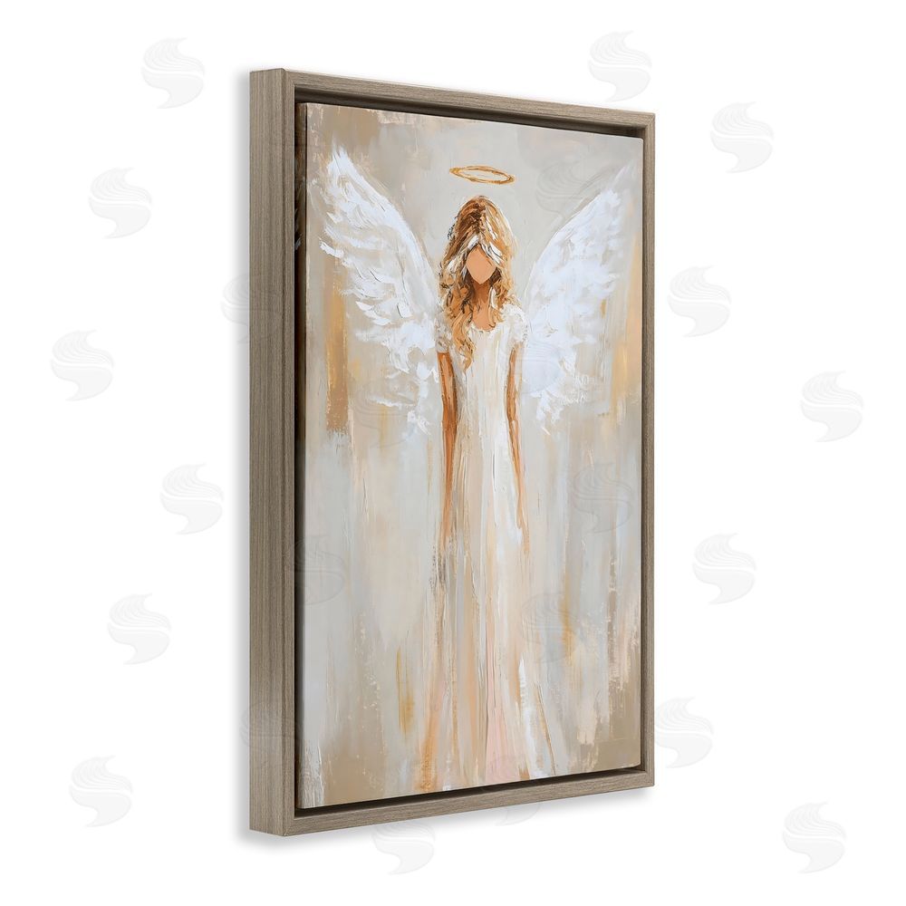 Petal Prints Design Divine White Robe Angel Brown Floating Frame Canvas Wall Art Print
