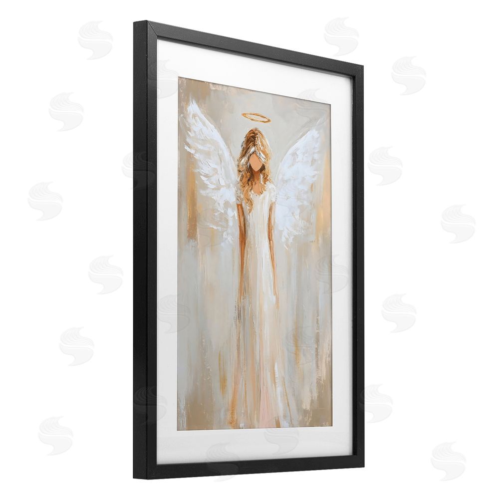 Petal Prints Design Divine White Robe Angel Black Framed Print Under Glass Wall Art