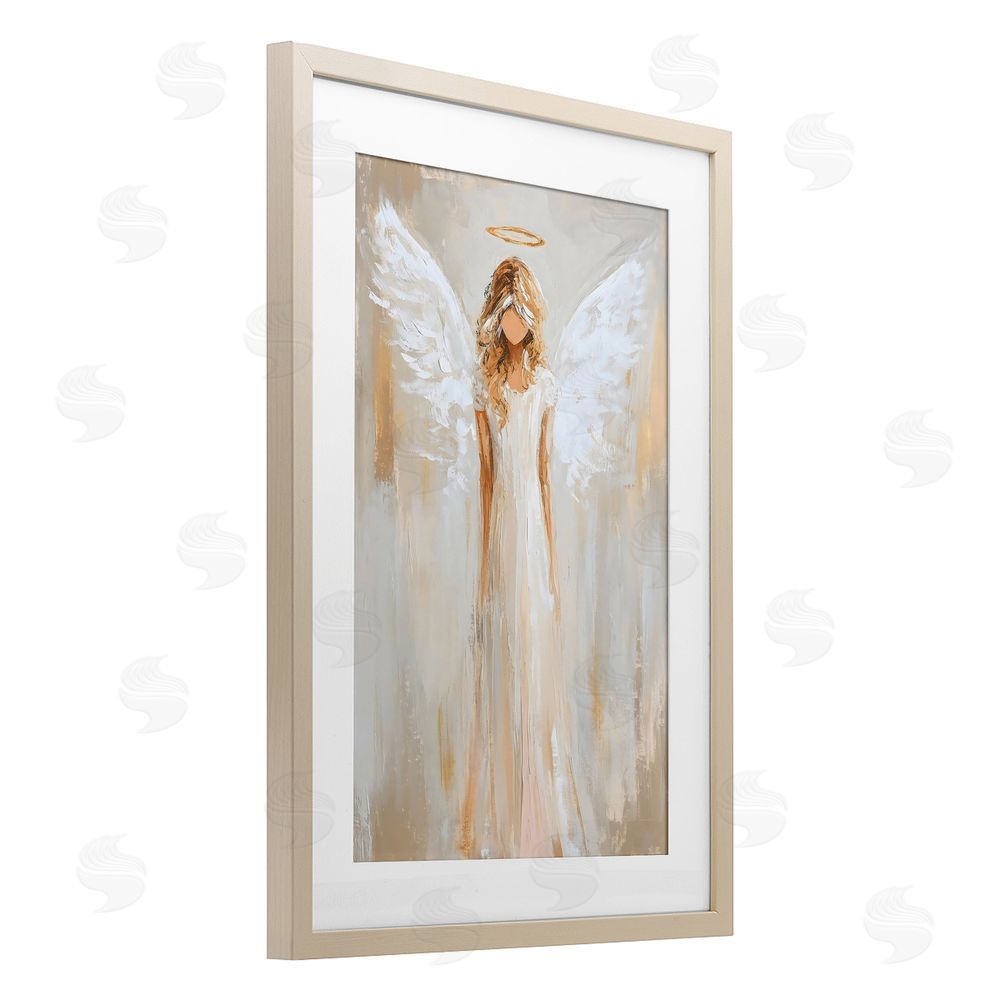 Petal Prints Design Divine White Robe Angel Brown Framed Print Under Glass Wall Art