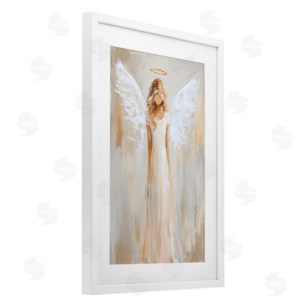Petal Prints Design Divine White Robe Angel White Framed Print Under Glass Wall Art