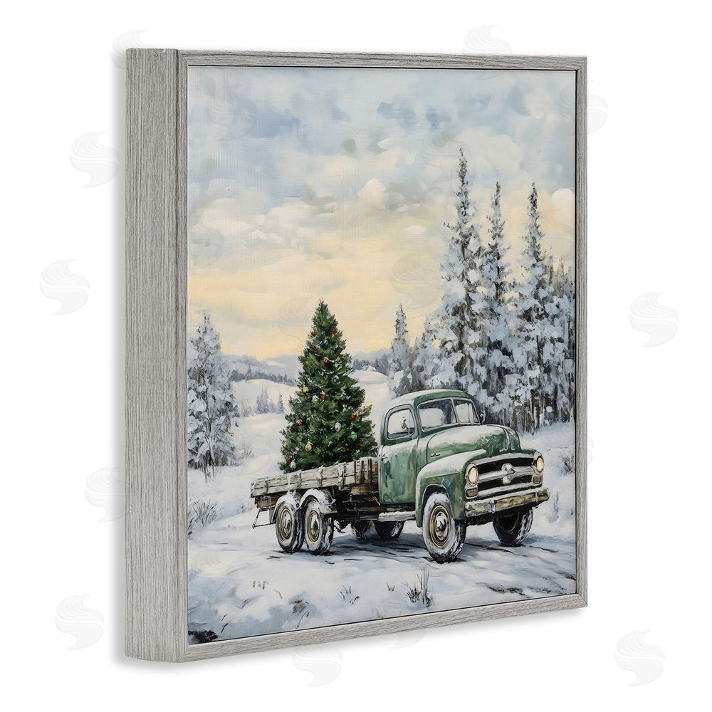 Petal Prints Design Green Christmas Tree Truck Gray Framed Giclee Print Wall Art