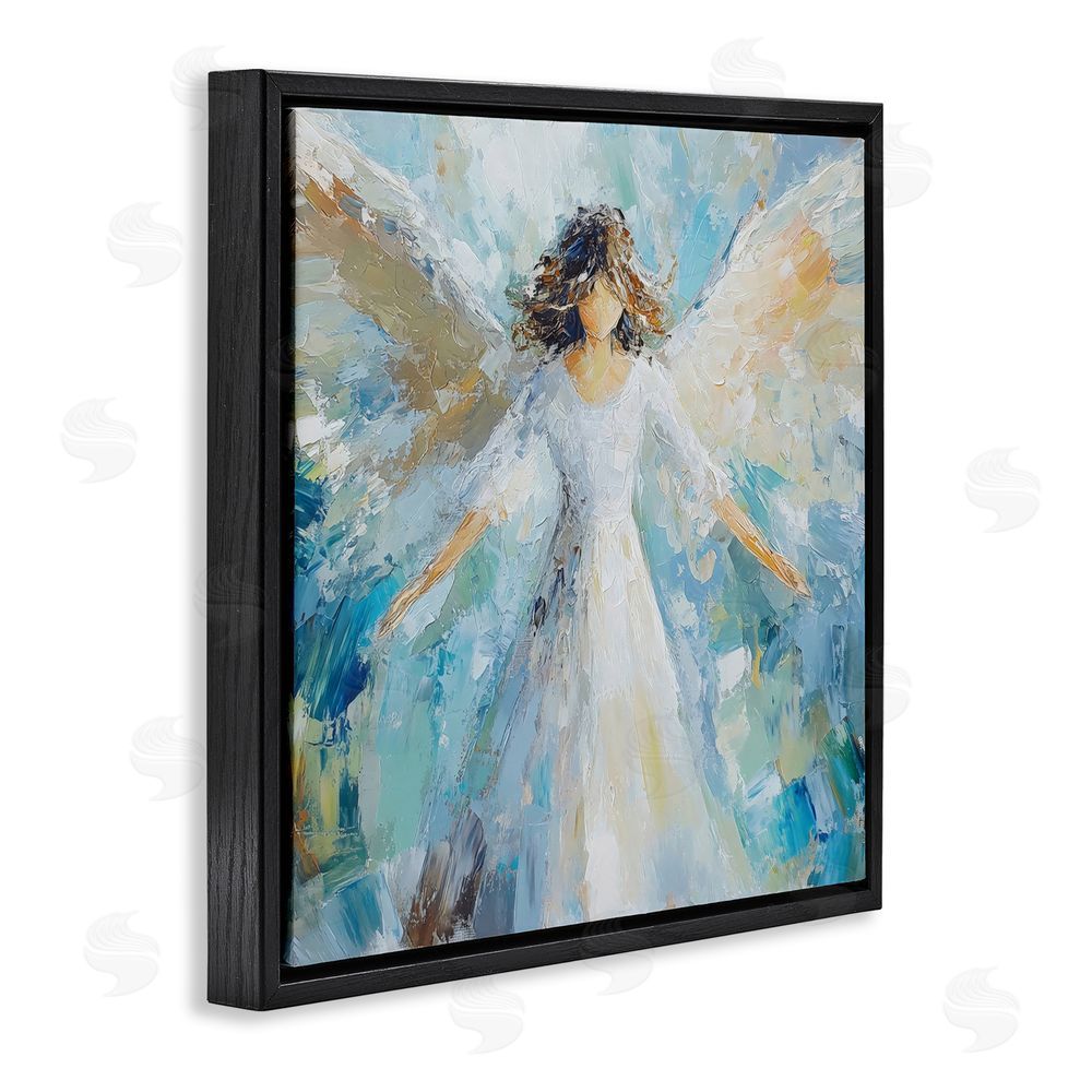 Petal Prints Design Flying Glory Angel Black Floating Frame Canvas Wall Art Print