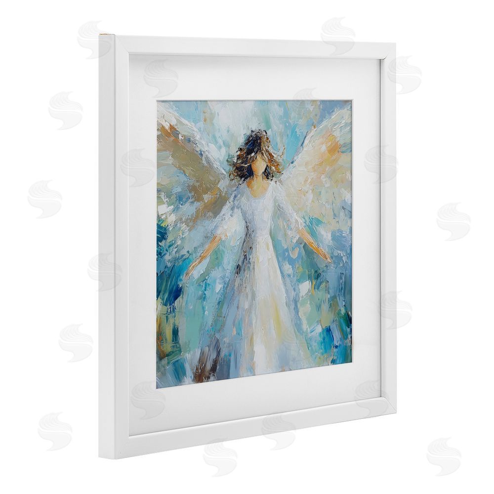 Petal Prints Design Flying Glory Angel White Framed Print Under Glass Wall Art