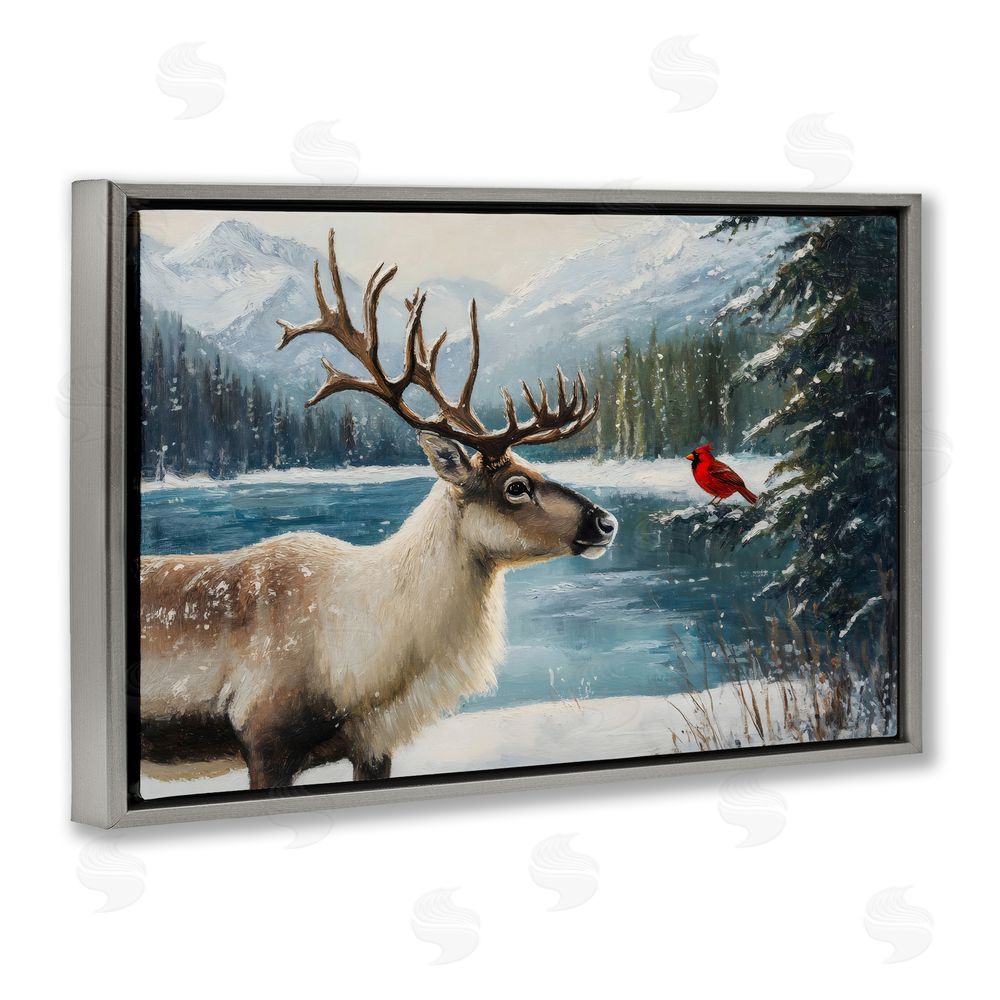 Petal Prints Design Christmas Conversation In Wild Gray Floating Frame Canvas Wall Art Print