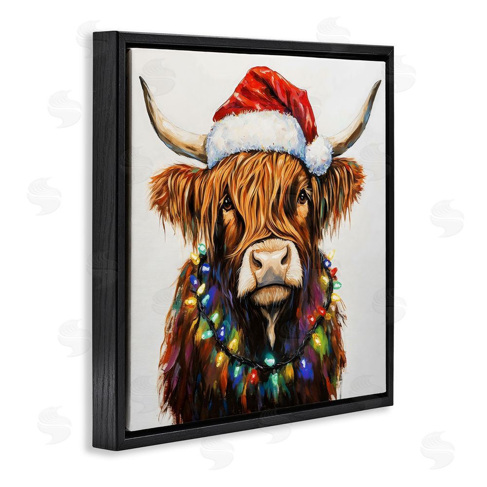 Petal Prints Design Holiday Lights Bedecked Highland Black Floating Frame Canvas Wall Art Print