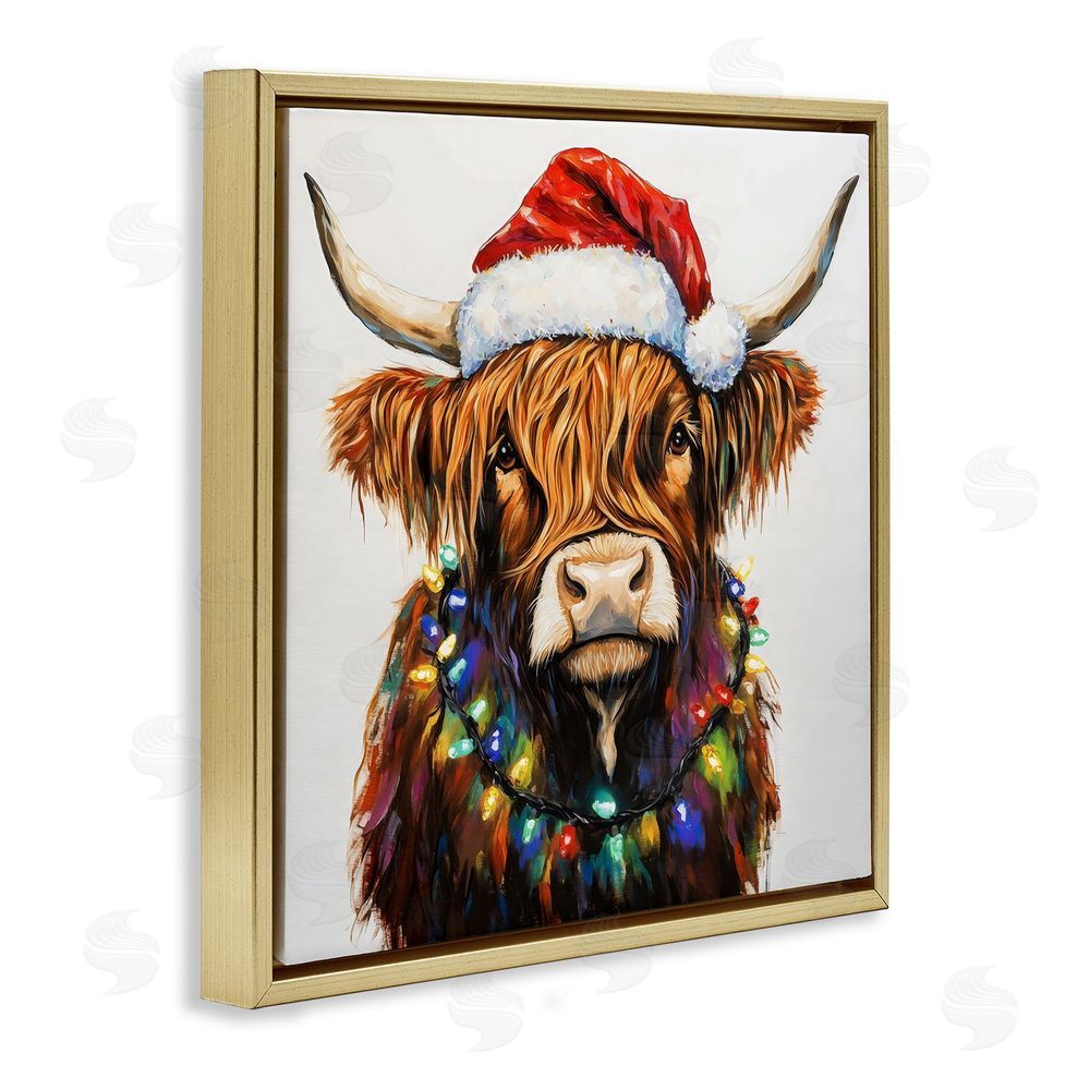 Petal Prints Design Holiday Lights Bedecked Highland Gold Floating Frame Canvas Wall Art Print