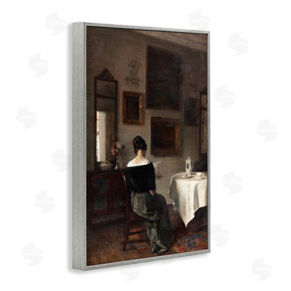 Vintage Hustle Afternoon's Daughter at Tea Time Gray Framed Giclee Wall Art Print