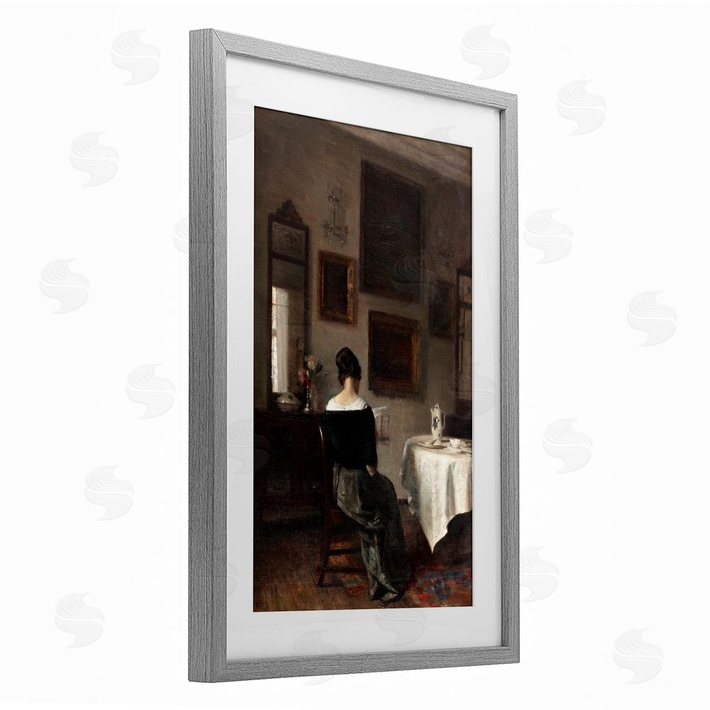 Vintage Hustle Afternoon's Daughter at Tea Time Gray Framed Print Under Glass Wall Art