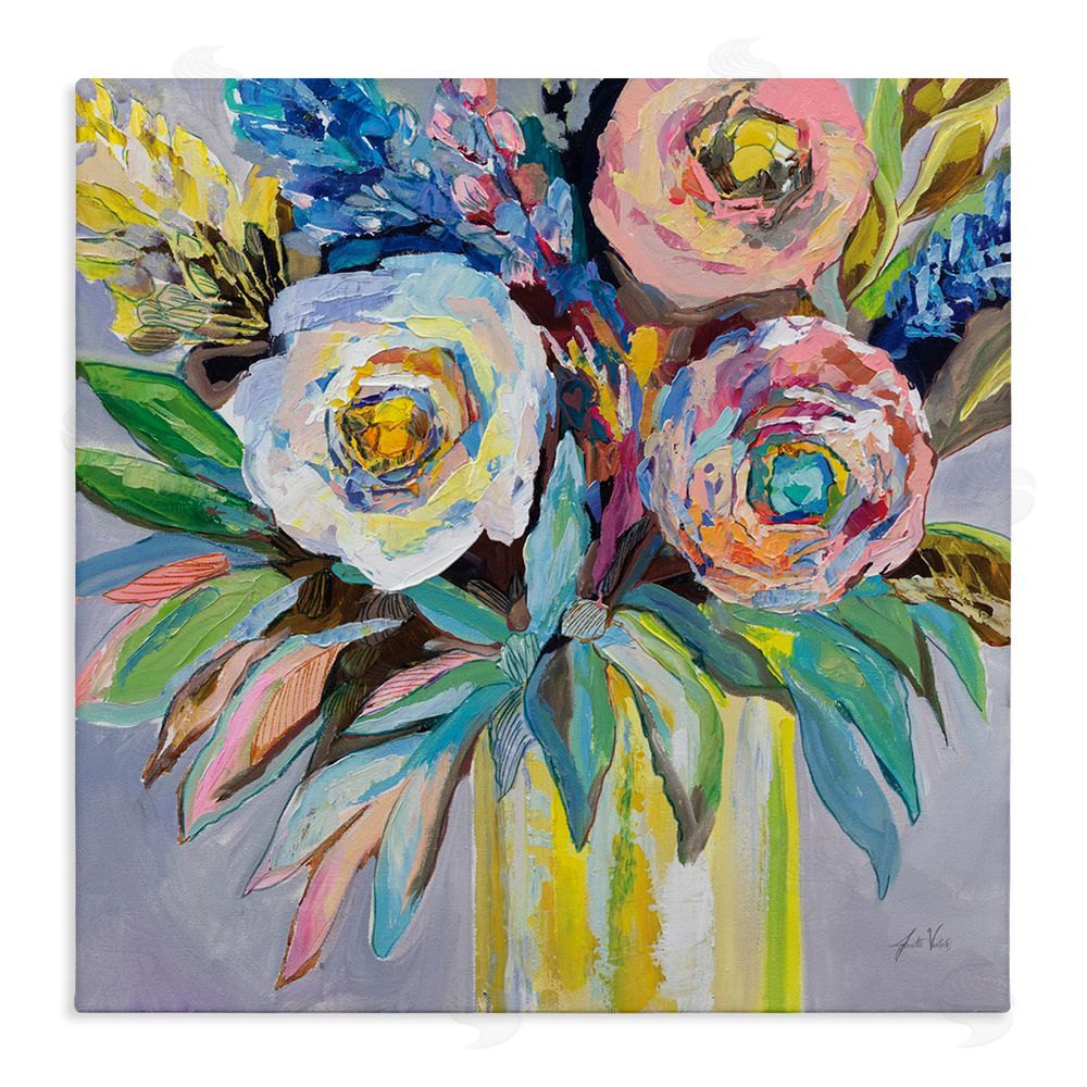 Jeanette Vertentes Brights & Pastels Flower Vase Stretched Canvas Wall Art Print