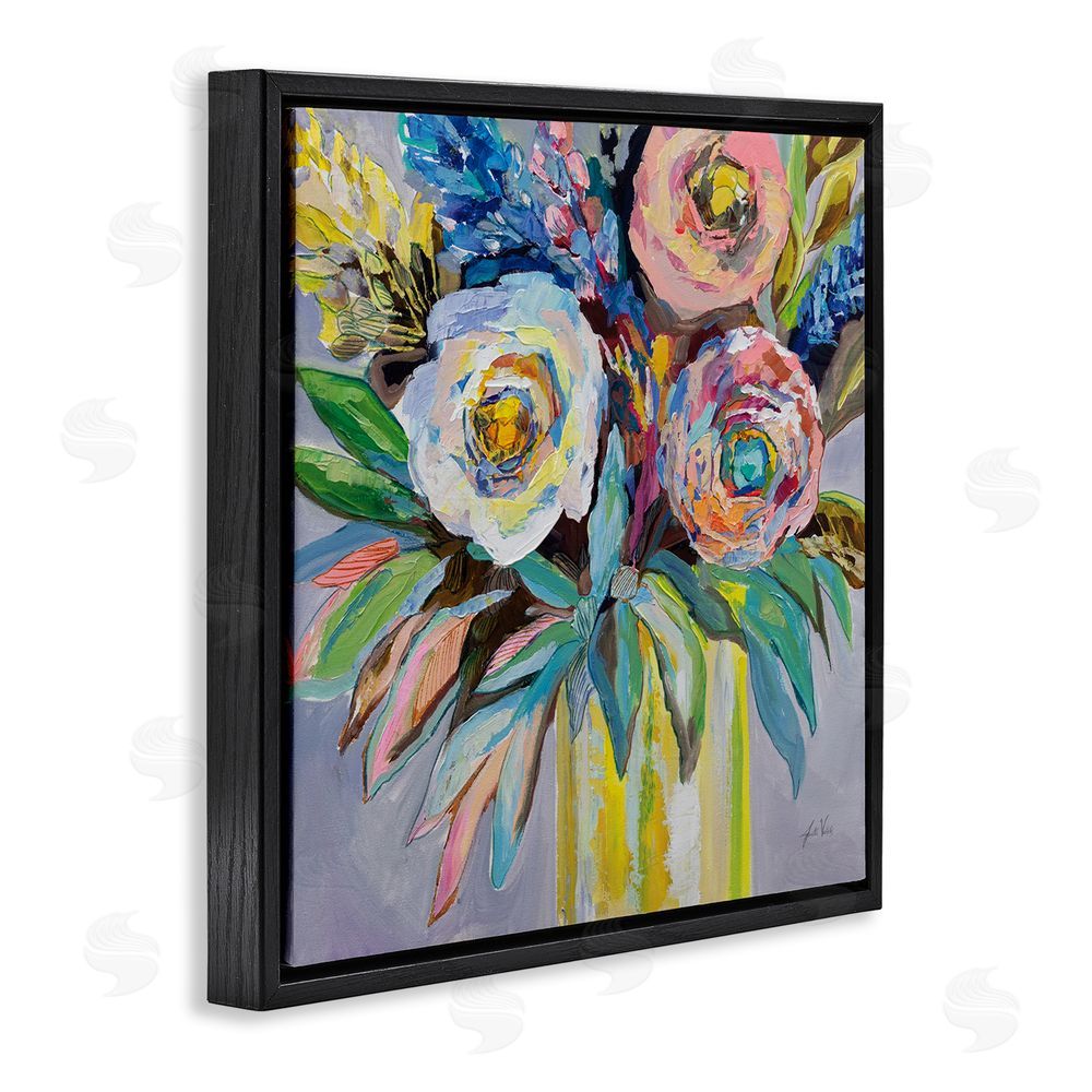 Jeanette Vertentes Brights & Pastels Flower Vase Black Floating Frame Canvas Wall Art Print