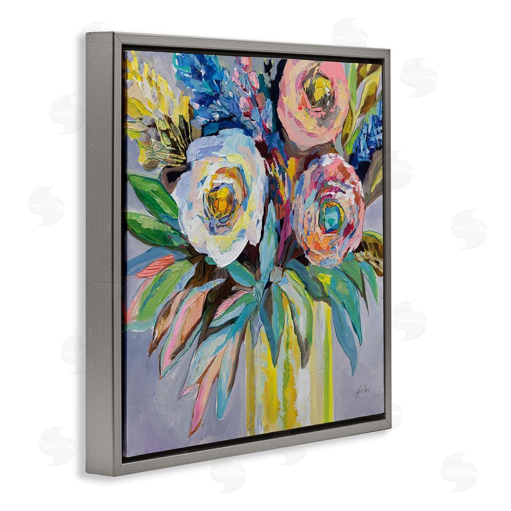 Jeanette Vertentes Brights & Pastels Flower Vase Gray Floating Frame Canvas Wall Art Print