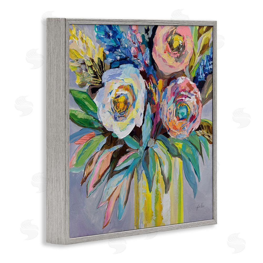 Jeanette Vertentes Brights & Pastels Flower Vase Gray Framed Giclee Wall Art Print