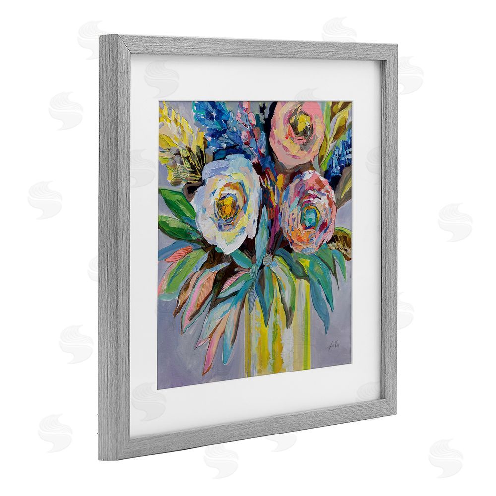 Jeanette Vertentes Brights & Pastels Flower Vase Gray Framed Print Under Glass Wall Art