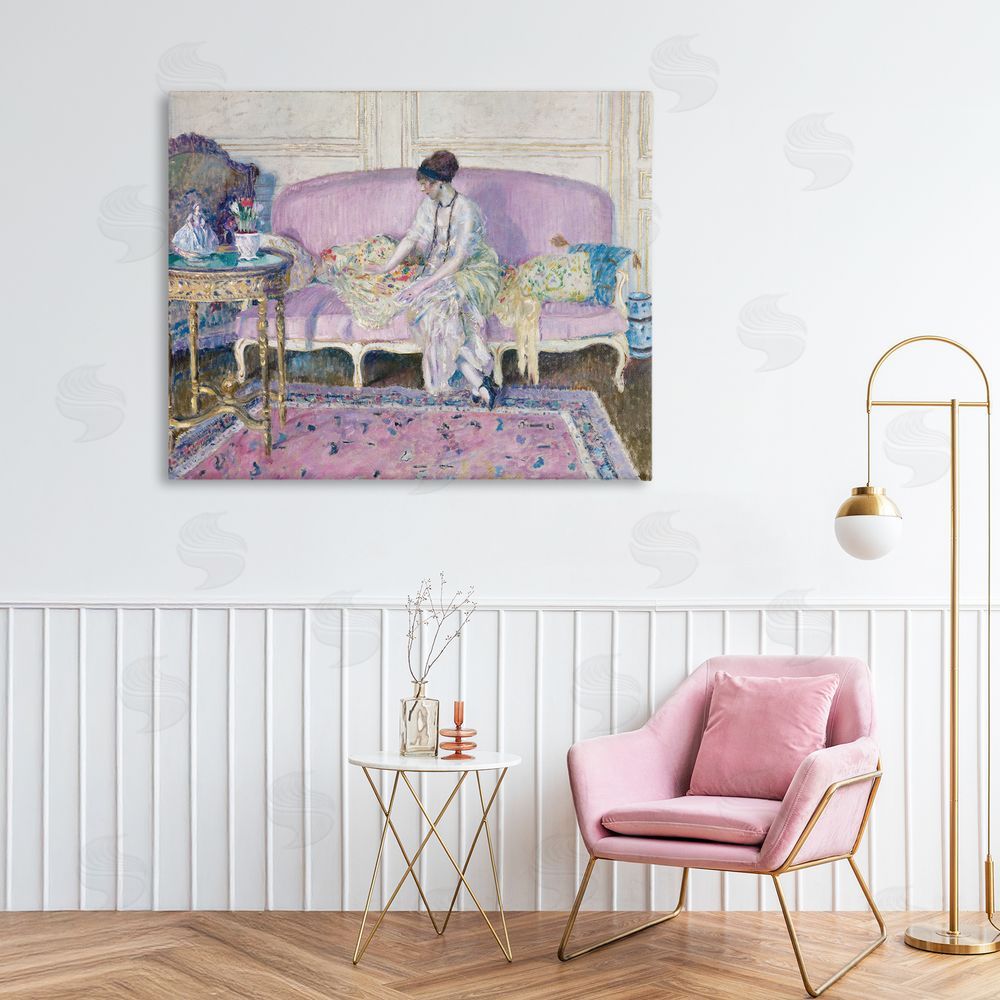 Wild Apple Portfolio Woman Seated on Sofa Stretched Canvas Wall Art Print in Room