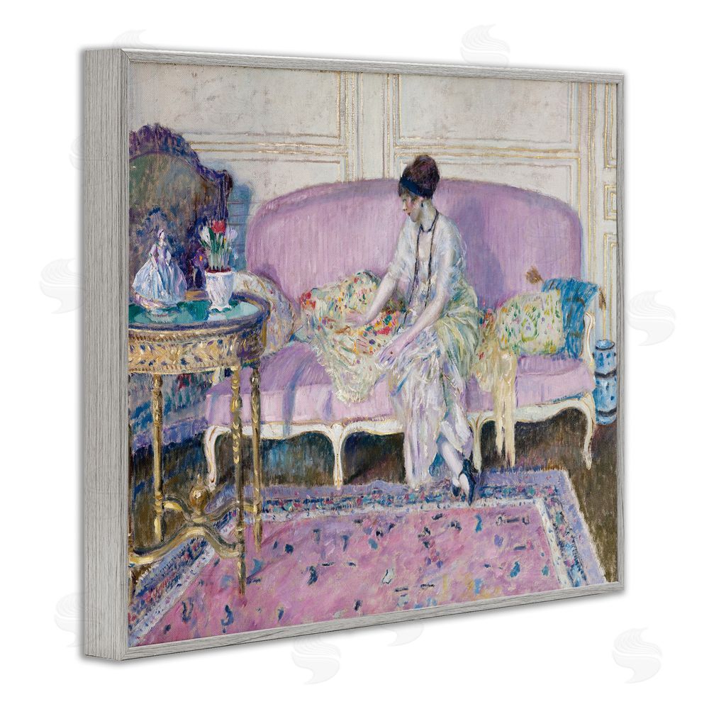 Wild Apple Portfolio Woman Seated on Sofa Gray Framed Giclee Print Wall Art
