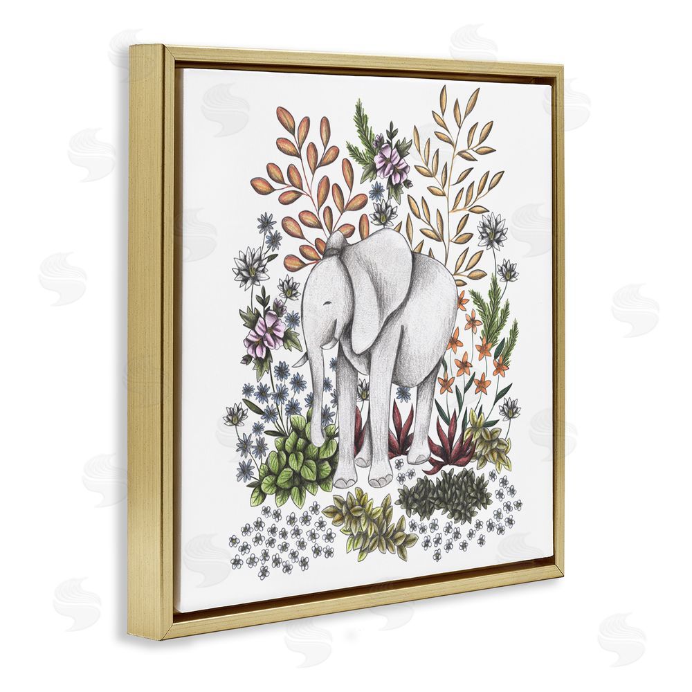 Cecilia Battaini Jungle Wildlife Elephant Gold Floating Frame Canvas Wall Art Print