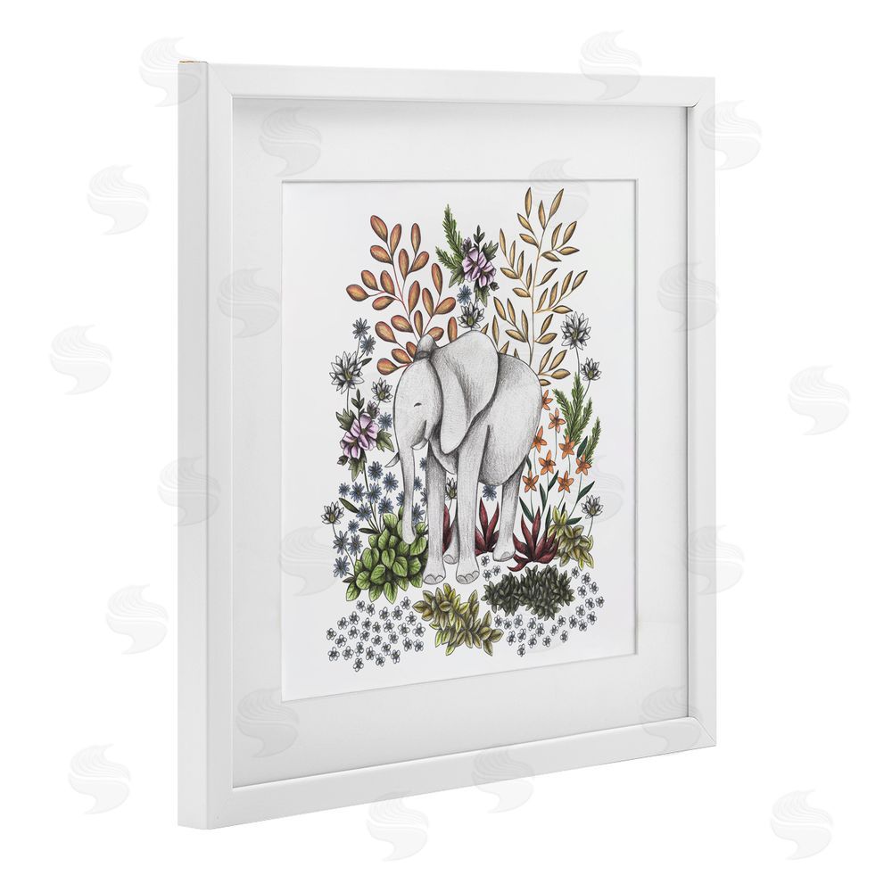 Cecilia Battaini Jungle Wildlife Elephant White Framed Print Under Glass Wall Art