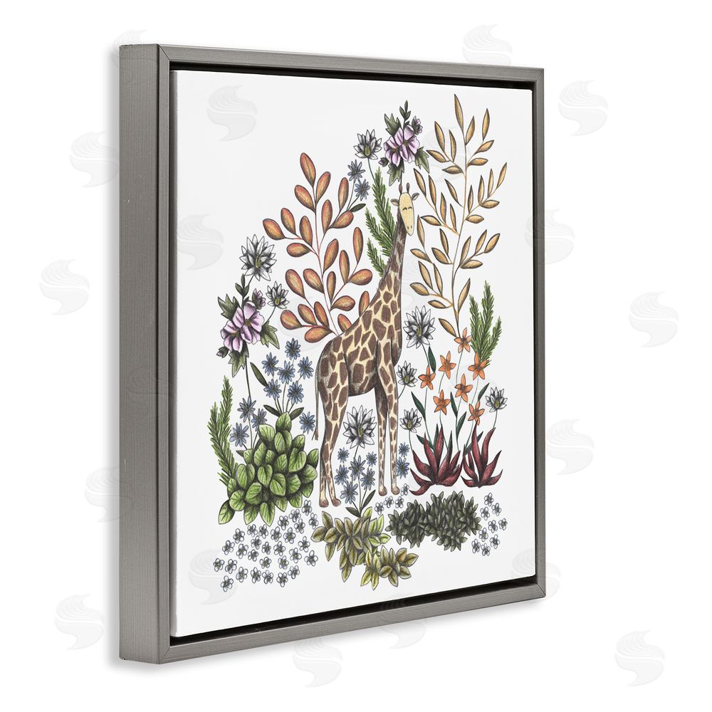 Cecilia Battaini Jungle Wildlife Giraffe Gray Floating Frame Canvas Wall Art Print