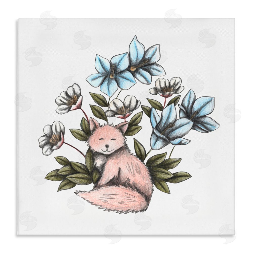 Cecilia Battaini Gentle Fox with Flowers Stretched Canvas Wall Art Print