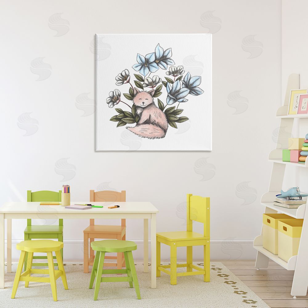 Cecilia Battaini Gentle Fox with Flowers Stretched Canvas Wall Art Print in Room