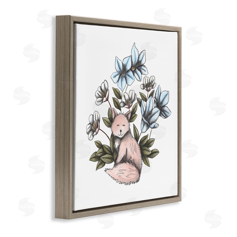Cecilia Battaini Gentle Fox with Flowers Brown Floating Frame Canvas Wall Art Print