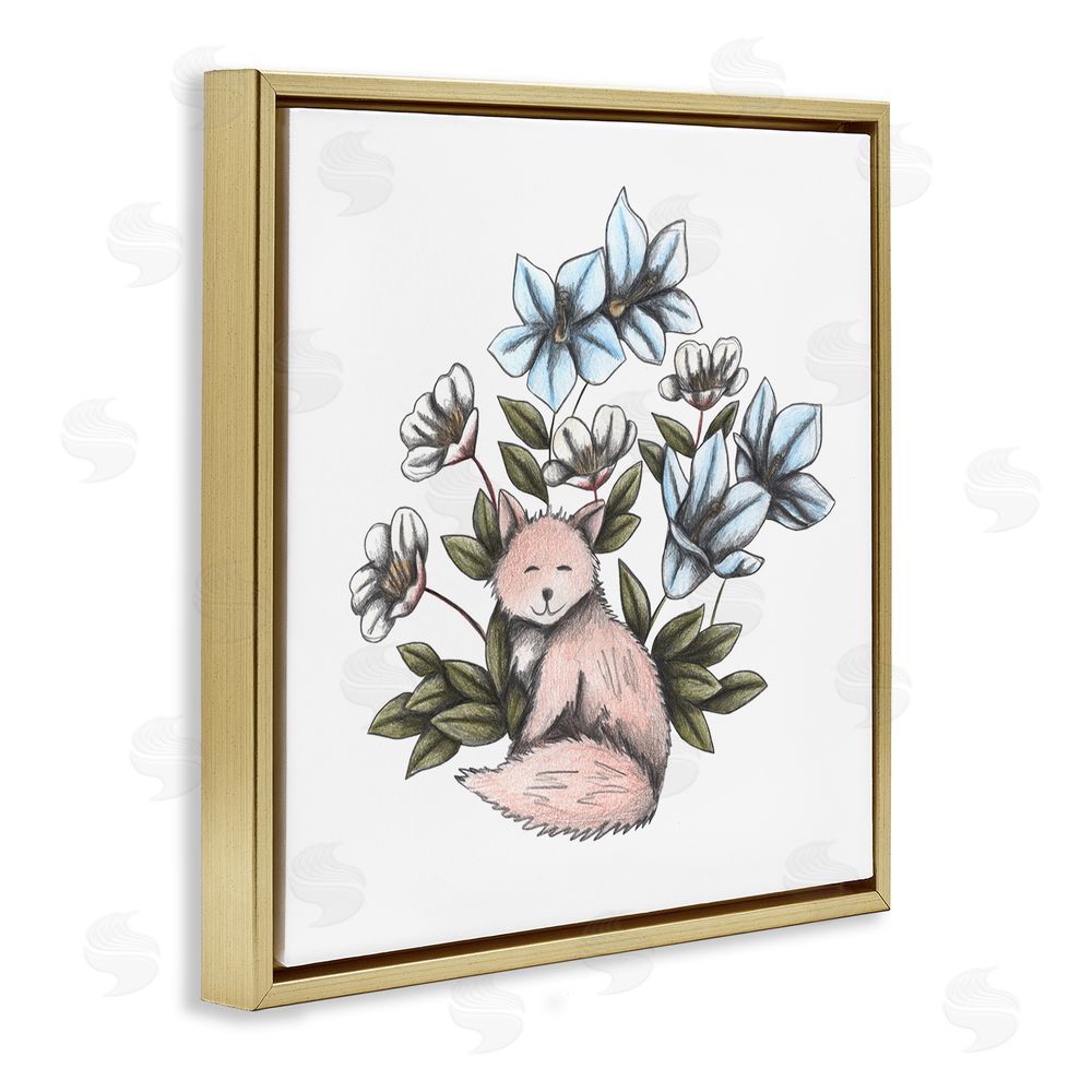 Cecilia Battaini Gentle Fox with Flowers Gold Floating Frame Canvas Wall Art Print