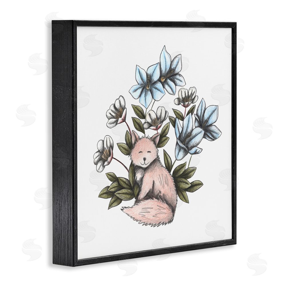 Cecilia Battaini Gentle Fox with Flowers Black Framed Giclee Print Wall Art