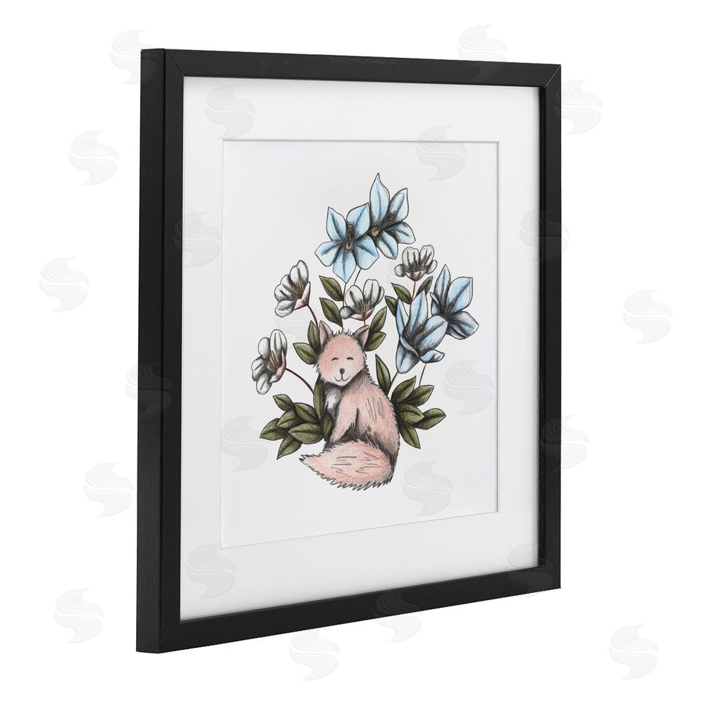 Cecilia Battaini Gentle Fox with Flowers Black Framed Print Under Glass Wall Art