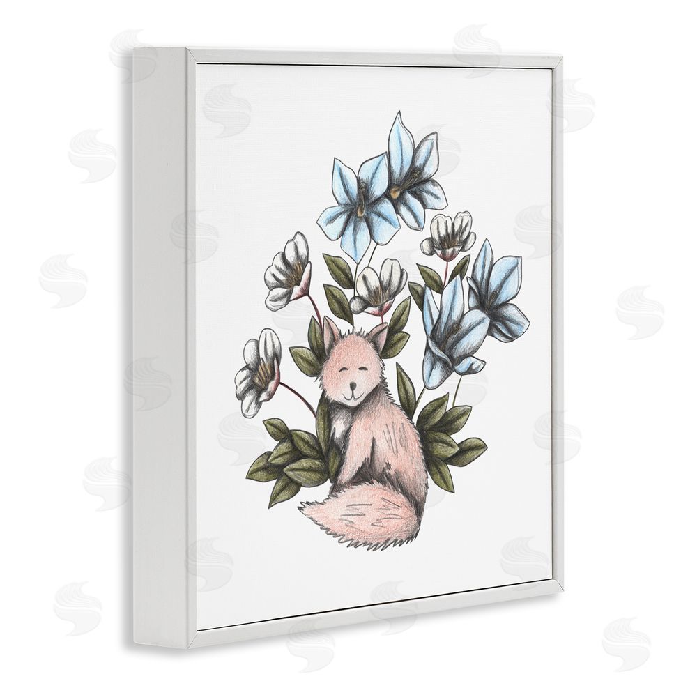 Cecilia Battaini Gentle Fox with Flowers White Framed Giclee Print Wall Art