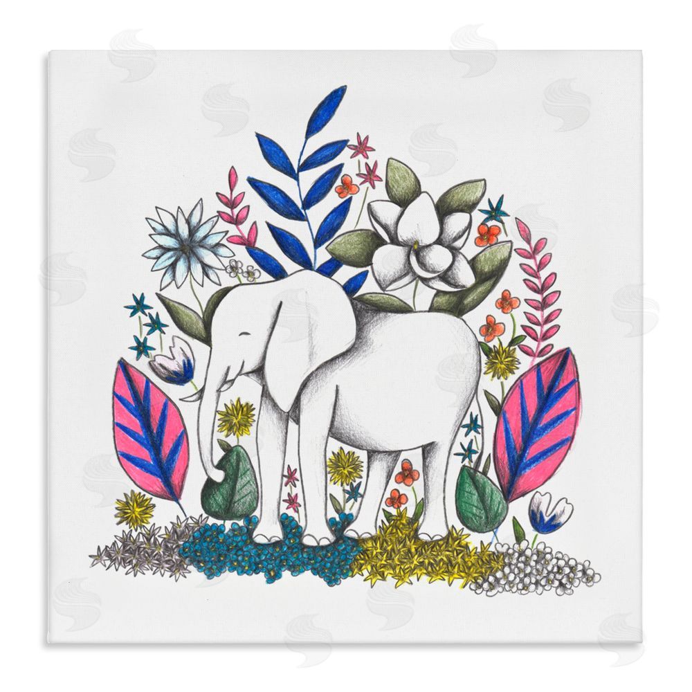 Cecilia Battaini Elephant in Midst of Flowers Stretched Canvas Wall Art Print